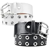 iYInJuan 2 Piezas Cinturón de Cuero de Doble Ojal de Piel PU, Cinturón Punk para Mujer, Cinturón de Doble Orificio Ojal, Ajustable Decorativo de Cinturónes para Jeans, Chinos y Ropa Mezclilla