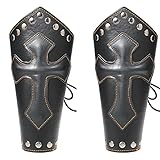 2 Piezas de Armadura Cruzada de Cuero, brazales Medievales de Tiro con Arco, muñequera de guantelete Vikingo, Brazales de Cuero de Vaca de Moda nórdica (Negro)
