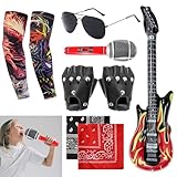 APPCXOKL Kit de Rockero de Punk Gotico，Disfraz Rockero: Completo Conjunto de Accesorios de Rock de los años 80 para Hombre - Ali G Disfraz, Guitarra Inflable y Mucho Más
