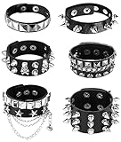 Elicola 6 pulseras de piel sintética punk, remache ajustable, gótico, hebilla gótica, tachuelas de metal para hombres y mujeres, Cuero sintético