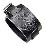 Brazalete de cuero negro Pulsera de cabeza de lobo Brazalete de pulsera de brazalete ancho de punk estilo punk para hombres y mujeres