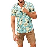 ZODOF Camisa Hawaiana enrrollada HombresManga Corta Bolsillo Frontal Hawaiano-Imprimir