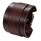 Flongo Pulsera de Piel Grande Ancha Genuina para Hombre - Brazalete Manguito Cinturón Negro Marrón