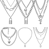 6 Piezas Collar, Collar de cadena punk, Conjunto de collar, para Actividades de Regalo, Bodas, Bendiciones para Empleados, Fiestas, Fiestas de Baile, Disfraces, Unisex(Plata)