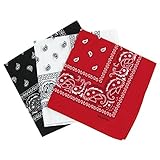 BestMall Snner Paisley - Bandanas (3 unidades), color rojo, blanco, negro