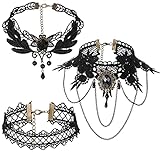 3 Piezas Set de Collares de Gargantilla de Encaje Cadena de Encaje Negro para Mujer Gargantilla de Encaje Vintage para Accesorio de Disfraz de Lolita Halloween Fiesta (Retro)