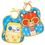 Ti Tin | Pack 2 Baberos con bolsillo | Cierre con cintas | 100% Vinilo | Diseños Divertidos | 25x30 cm | Baberos de vinilo fáciles de limpiar y con bolsillos