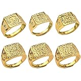 CYUaoao 6 Pieza Anillo de Hip Hop Rock Anillo de Kanji Chinoiserie Bendiciones y Riquezas Anillo Ajustable Anillo de Oro Hombre Anillo de Boda