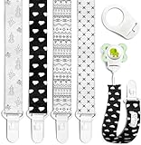 Clips para chupete – 4 unidades diseño único moderno de género neutro en blanco y negro. Clip para chupetes y chupetes. Hecho de poliéster de calidad y no tóxico, para baby shower.