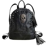 AlwaySky Mochila con diseño de calavera para mujer, con tachuelas, a la moda, estilo gótico, con borlas, cremallera, Redondel negro, 1, Mochilas Daypack