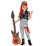 WIDMANN - Disfraz infantil de estrella rockera, camiseta sin mangas, camiseta de malla, pantalones, cinturón, banda para las piernas, bandana, años 80, carnaval, fiesta temática.