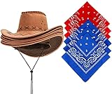 Carnavalife Sombrero Cowboy de Vaquero con Pañuelo Bandanas Paisley de Algodón Toy Story Western Disfraz para Adulto（6 sombreros y 6 pañuelos