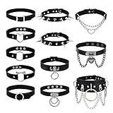 JeweBella 12 Piezas Choker Mujer Negro Collar Gotico Punk Choker Corazon Collar Pinchos Ajustable Collar Tachuelas Rock Collar Gargantilla Cuero Halloween Cosplay