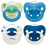 NUK Signature Day & Night chupete | 6-18 meses | Calma al 95 % de los bebés | Chupetes de silicona sin BPA en forma de corazón | Brilla en la oscuridad | Estrellas | 4 unidades