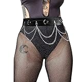 BLACKTHX Cinturón gótico punk, cadenas de cuerpo de cuero, accesorios góticos, cinturones de jeans para mujeres y niñas, Negro, talla única