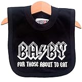 Babero Ba/By color blanco y negro para bebé. Homenaje para bebés rockeros de AC/DC. Regalo chulo para bebés.