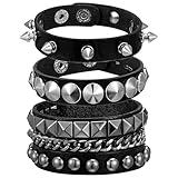 FENGCHUANG 5 Piezas Pulseras de Punk de Cuero, Punk Tachonadas con Remaches Pulsera Brazalete, Rock Góticos de Unisex Muñequeras, para Regalos Recuerdos Fiesta Halloween Accesorios