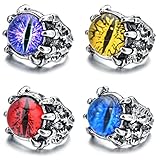 Ouceanwin 4 piezas Punk Anillos con Ojos Dragón Demonio, Vintage Anillo de Plata Gótico Anillo Ajustable, Retro Anillo Abierto Joyería para Hombres y Mujeres