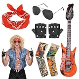 7 Piezas Juego de Disfraces Rock Star, Disfraces de Rock Accesorios, Juego de Disfraz de Rockero Gótico Punk para Fiesta Temática Fiesta de Carnaval Halloween