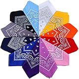 Anpro - 12 Bandanas, Pañuelos Unisex, Diadema de pelo, Bufanda de cuello, Decoración en Algodón, Estilo retro, Multicolor y Multifunción, 55 x 55 cm