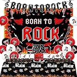 Rock and Roll Decoraciones de Cumpleaños, Nacido para Roca Tema Cumpleaños Fiesta Suministros Globos Fondo Mantel Banner Pastel Cupcake Toppers para Mujeres Hombres Niñas Niños