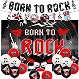 Sursurprise Decoración de fiesta de rock and roll, telón de fondo Born to Rock, globos de guirnalda de globos de los años 50, música, estrella de rock, suministros de fiesta de cumpleaños