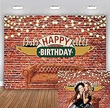 BINQOO Fondo para Fiestas de cumpleaños con ladrillo Rojo para Pared, sofá, cafetería, fotografía de Fondo de los 80s 90s Pub Decoraciones de Retrato Banner para fotomatón de Estudio (2,1 x 1,5 m)