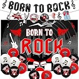 Sursurprise Decoración de fiesta de Rock and Roll, telón de fondo Born to Rock, guirnalda de globos de los años 50, música, estrella de rock, suministros para fiesta de cumpleaños